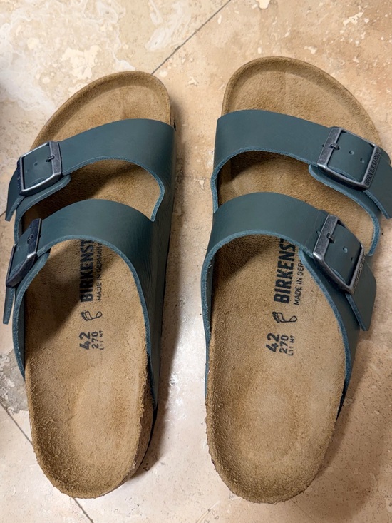 Men‘s Birkenstock Arizona Two-Strap Sandals in Slate Green with Brown Footbed main image 4